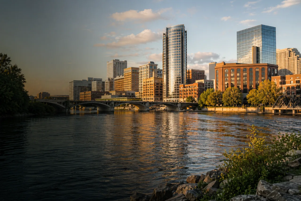 Downtown Grand Rapids Michigan viewed from the Grand River