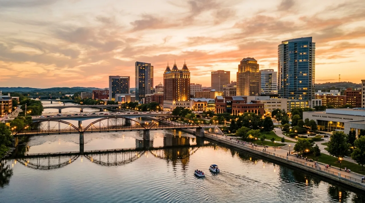 Downtown Grand Rapids Michigan viewed from the Grand River